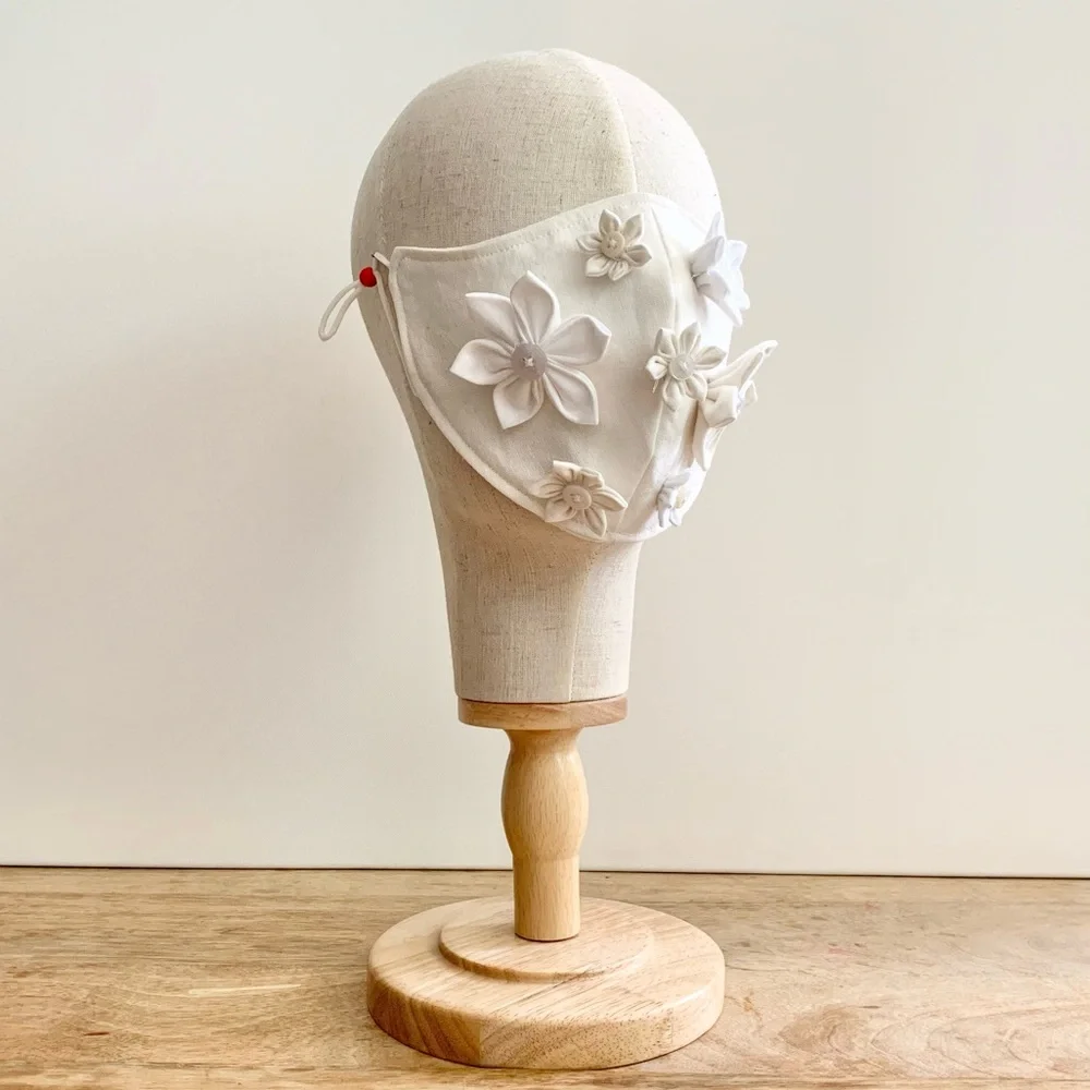 NEW Handmade White 3D Flowers Face Mask